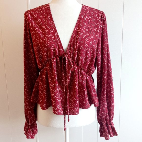 SHEIN Tops - Shein Cropped Peplum Long Sleeve Top